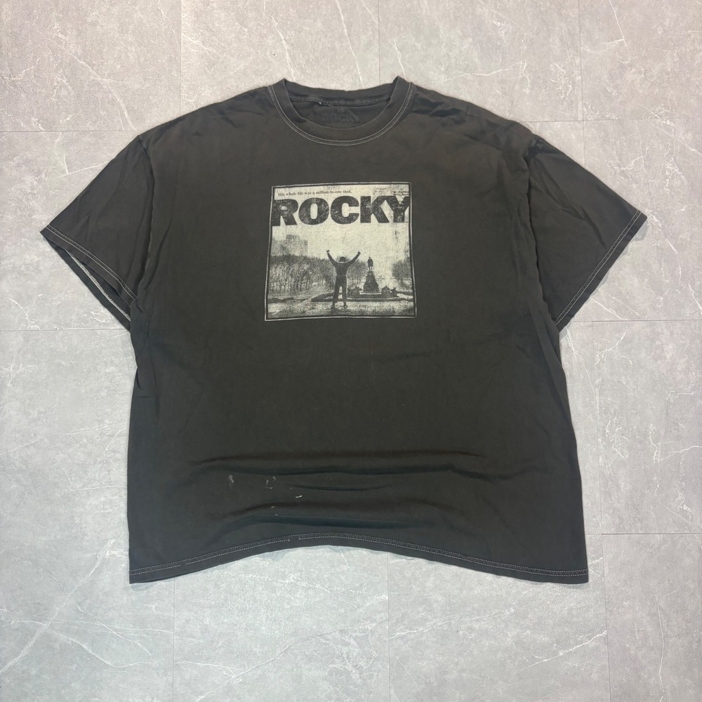 Rocky Movie Graphic T-Shirt Mens XL Faded Black Contrast Stitch Short Sleeve